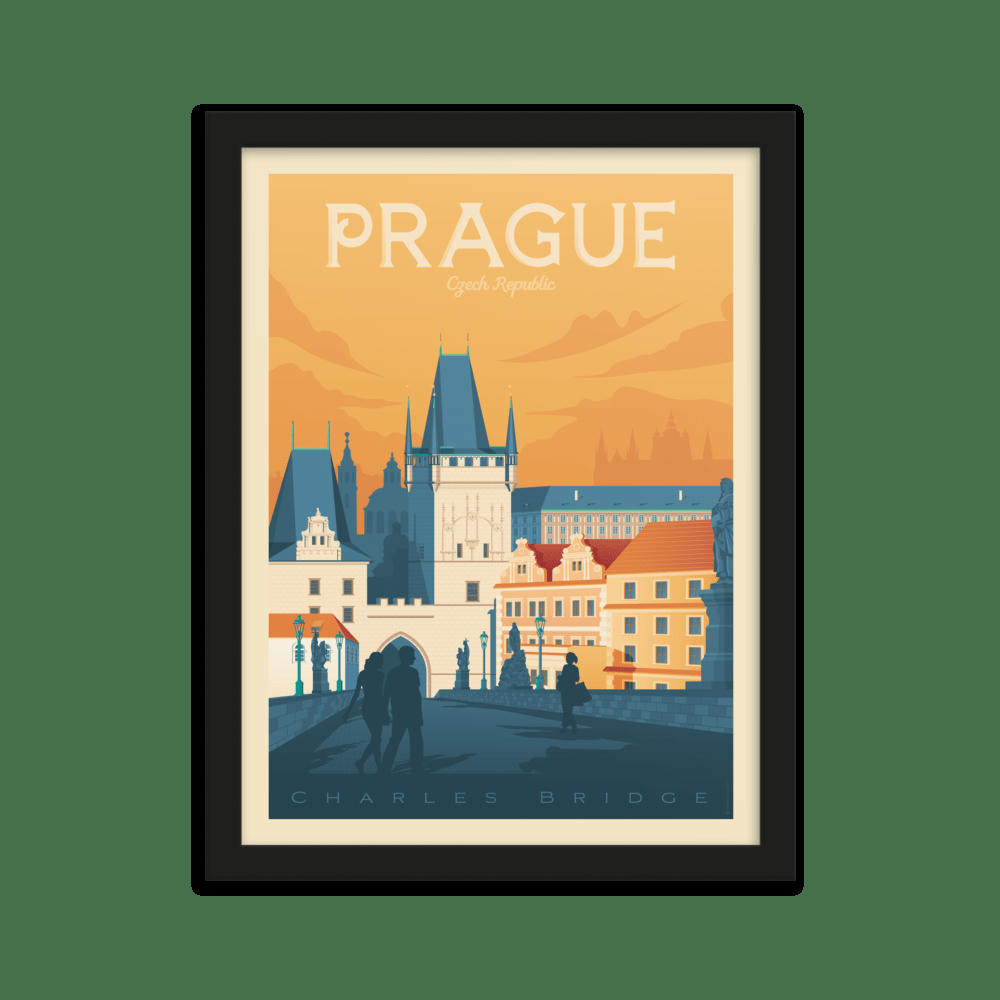 - Affiche Prague + Cadre Bois noir 21x29,7 cm
