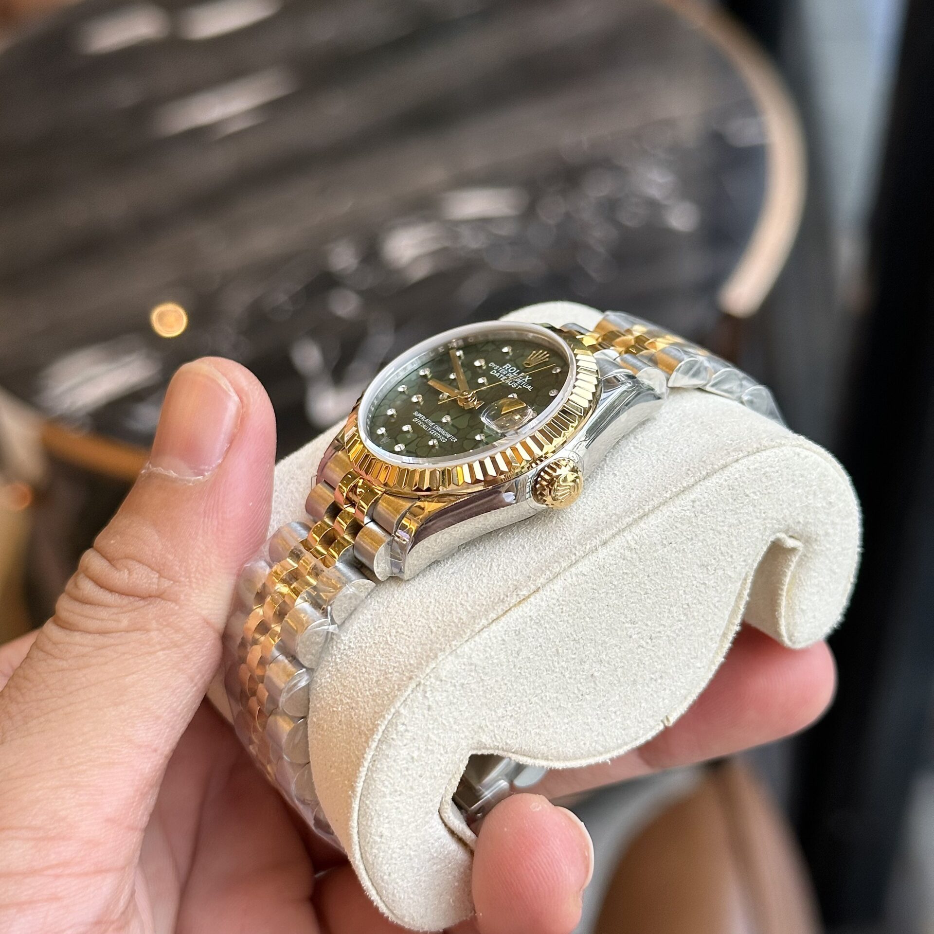 Rolex Datejust SS/YG Plated Green Dial CZ Diamonds 31mm Jub AAA Replica