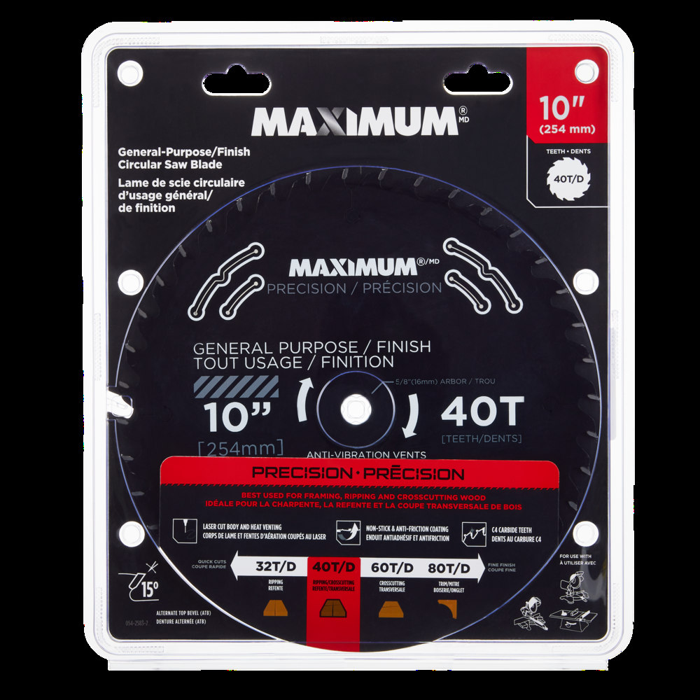 MAXIMUM 10-in 40T Carbide Tipped General Purpose/Finish Circular Saw Blade for Wood