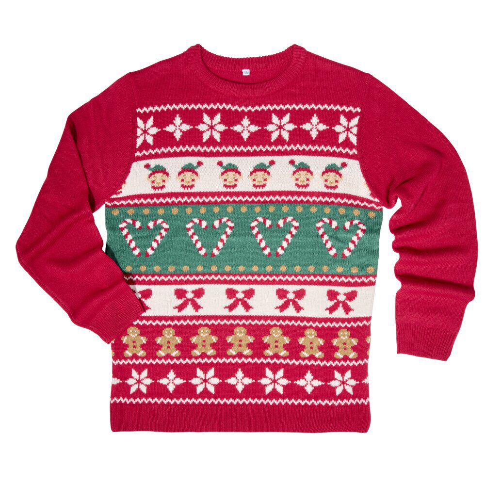 Pull de No&euml;l adulte jacquard rouge S/M ou L/XL