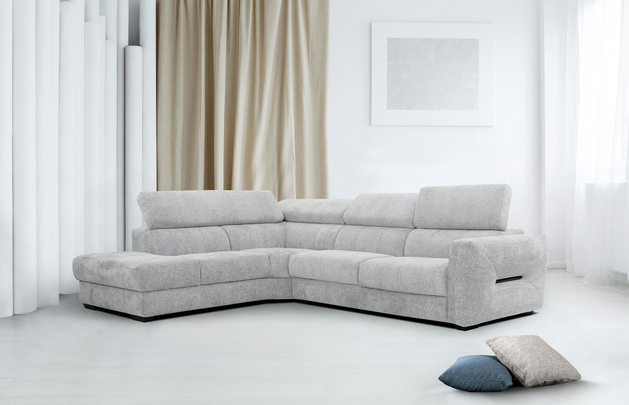 CALVERA - Canapé d'angle gauche Calvera 5 places tissu gris clair