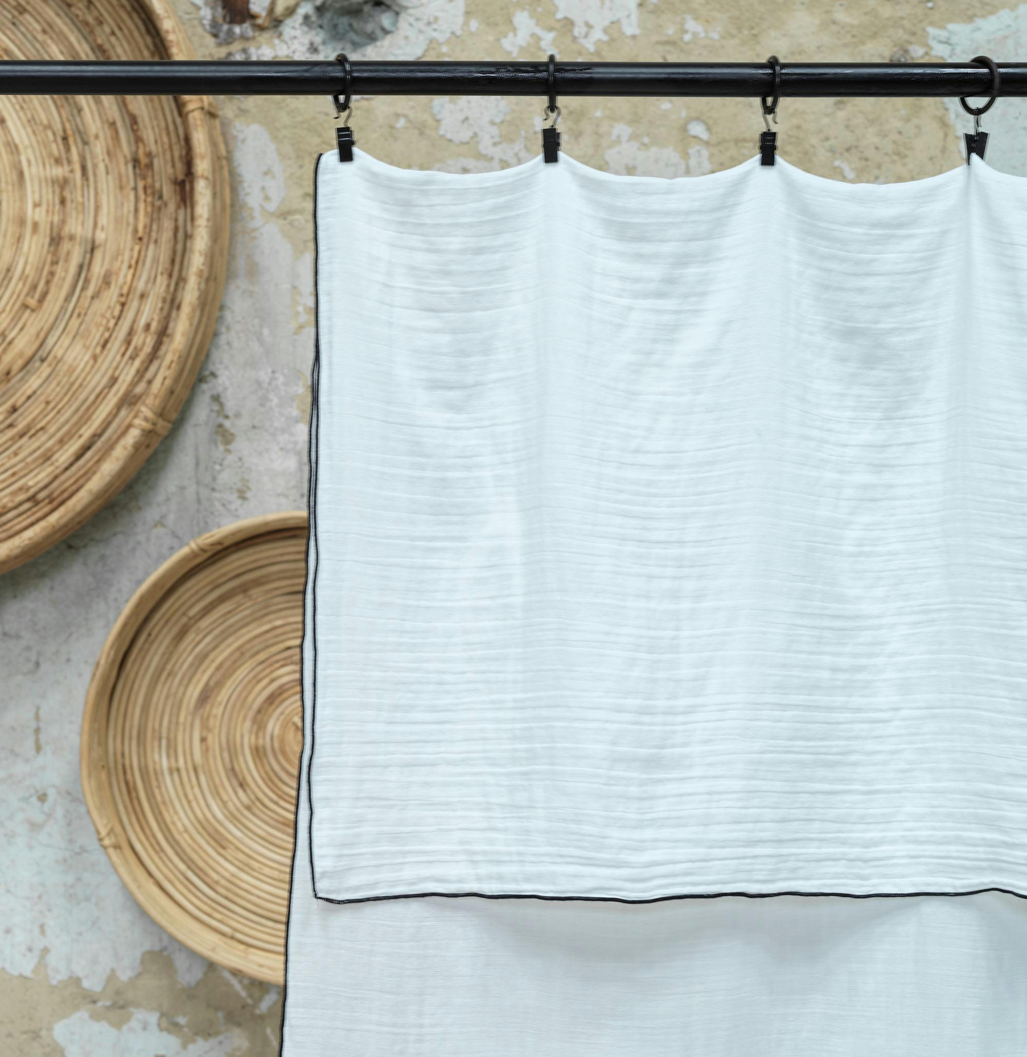 GAZE DE COTON - Rideau gaze de coton bourdon noir 140X270 CM