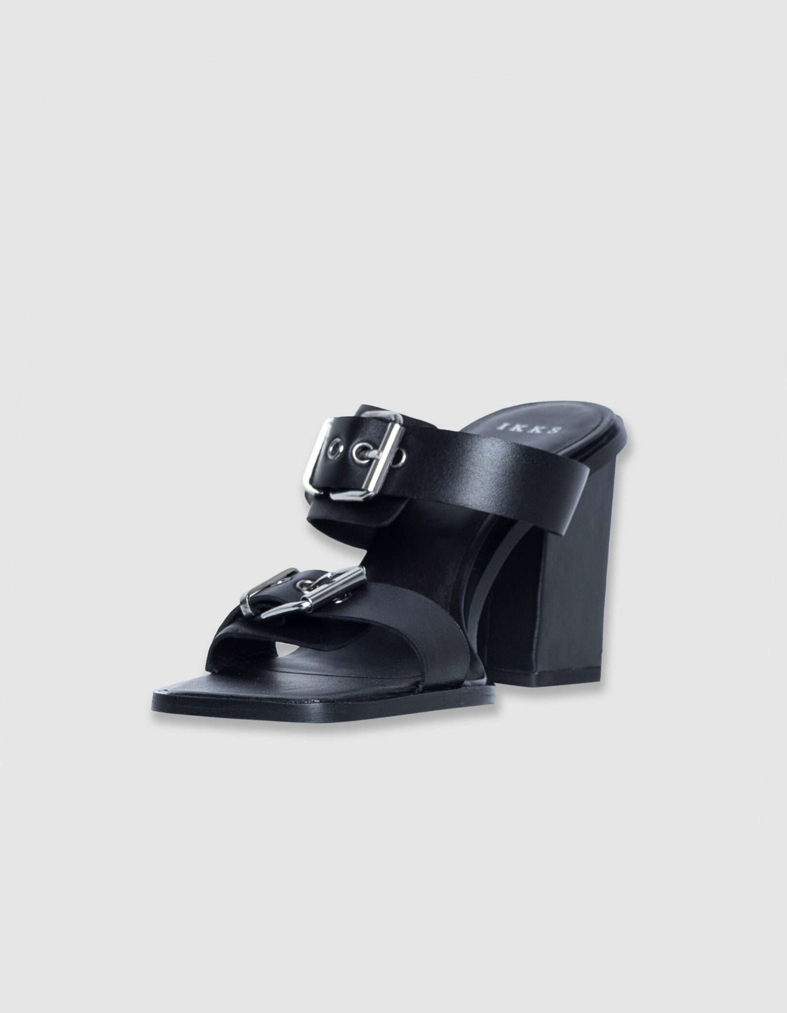 Mules à talon noires cuir double bride Femme