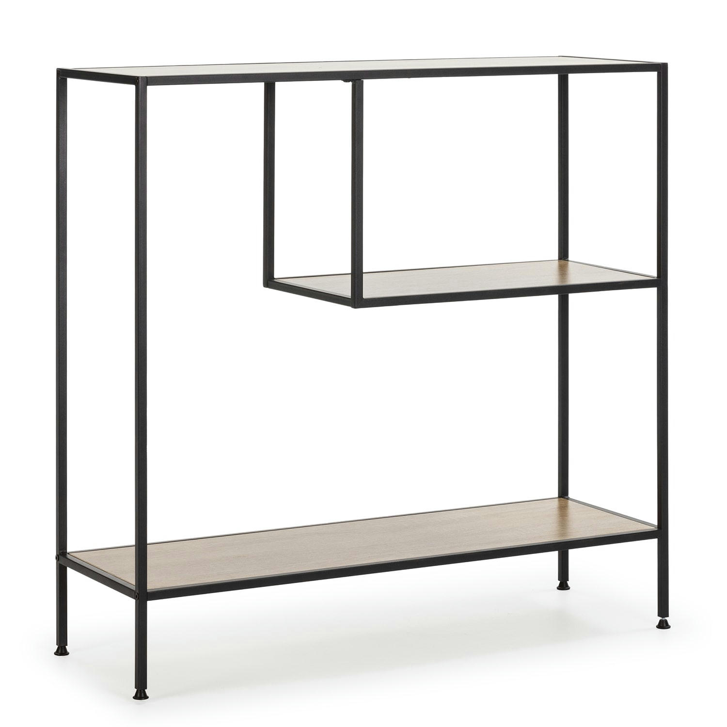 INES - Meuble d'entrée avec 2 étagères, couleur chêne/noir