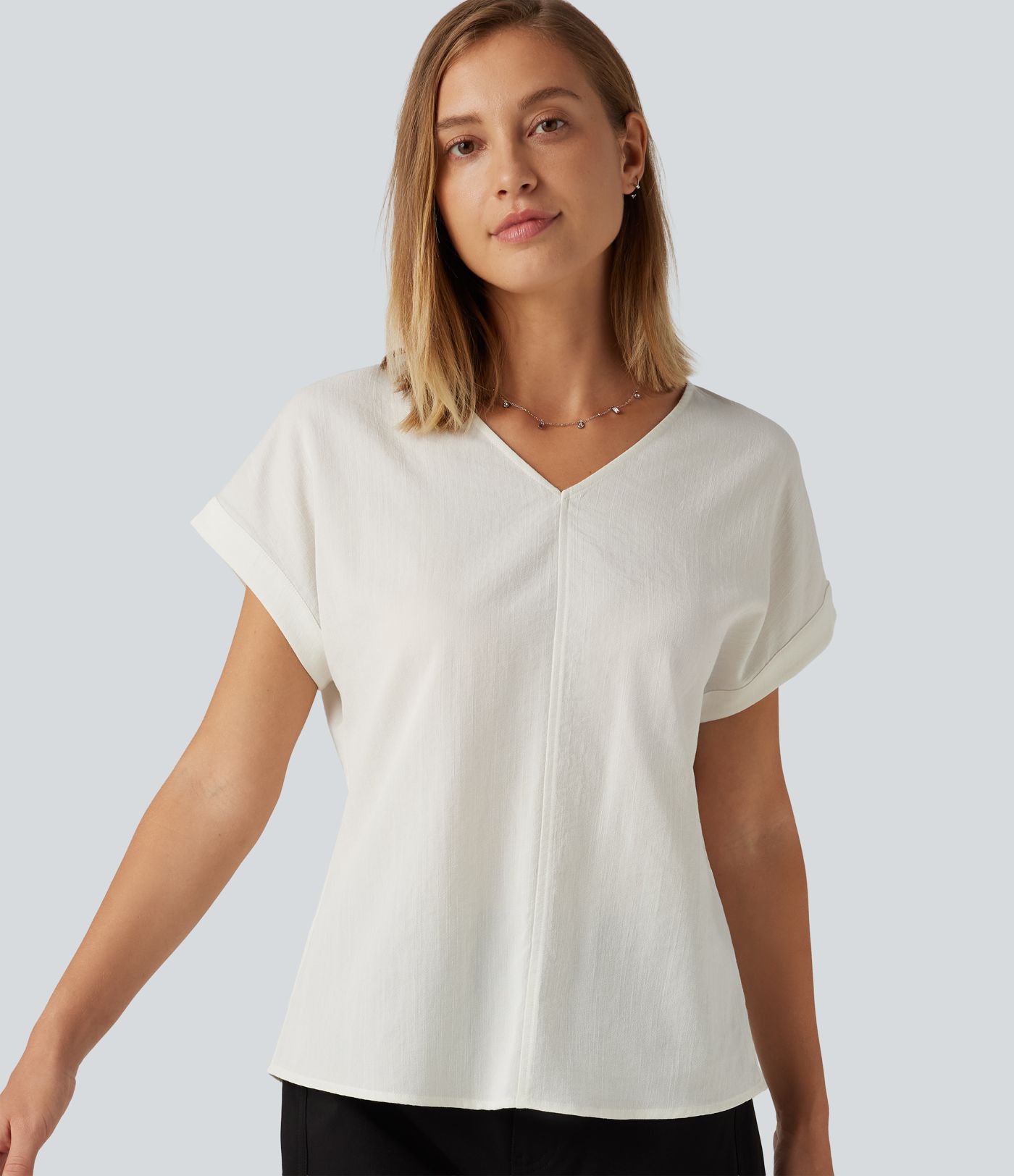 Blouse effet lin à encolure en V et manches courtes