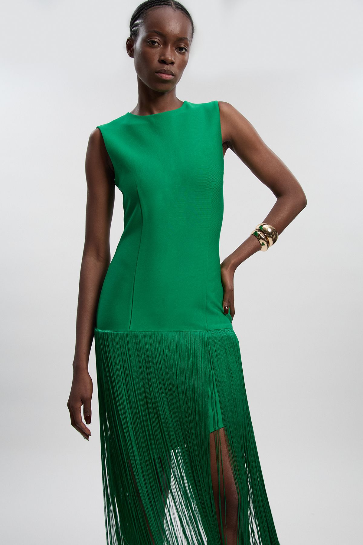 KarenMillen Figure Form Bandage Tassel Hem Knitted Dress