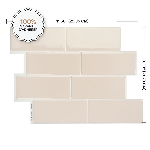 Crédence Adhésive Cuisine et Salle de Bain x4 - Carrelage Mural Smart Tiles, Beige - 29,36 x 21,29cm