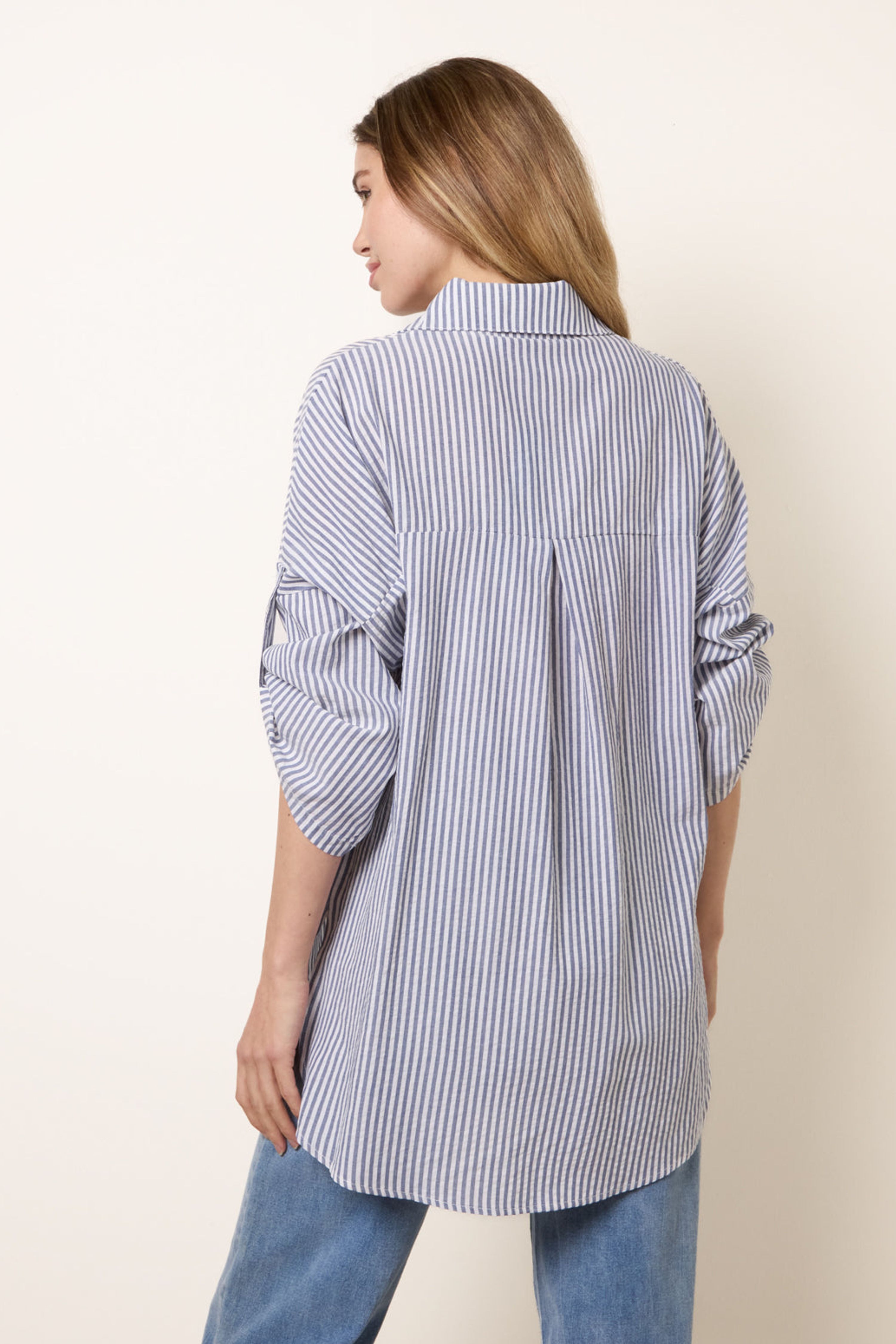 Blue Vanilla Dark Indigo Gold Shell Button Front Stripe Shirt