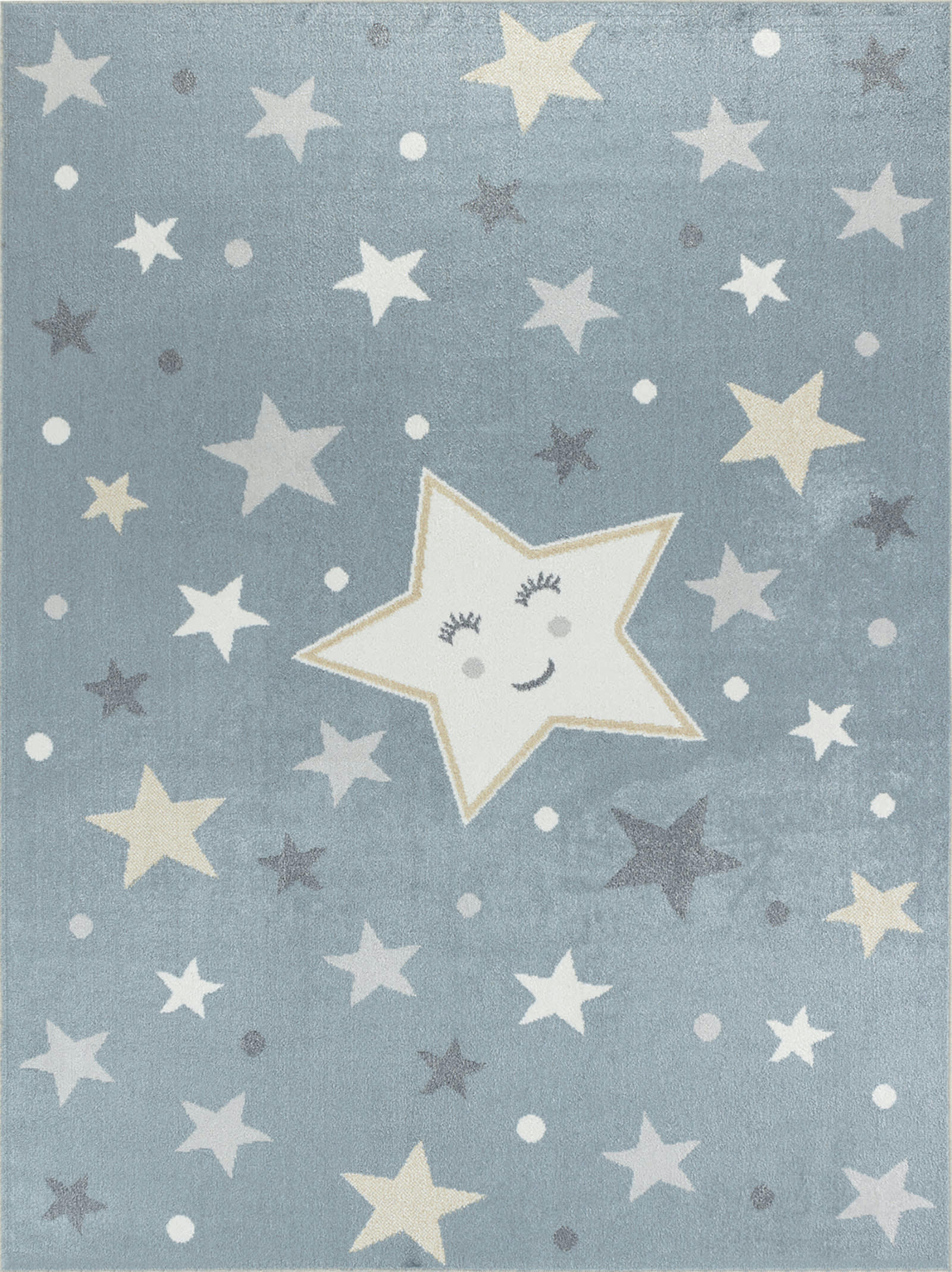 SUPERMAMA - Tapis Enfant Lavable Étoiles Bleu/Beige 120x170