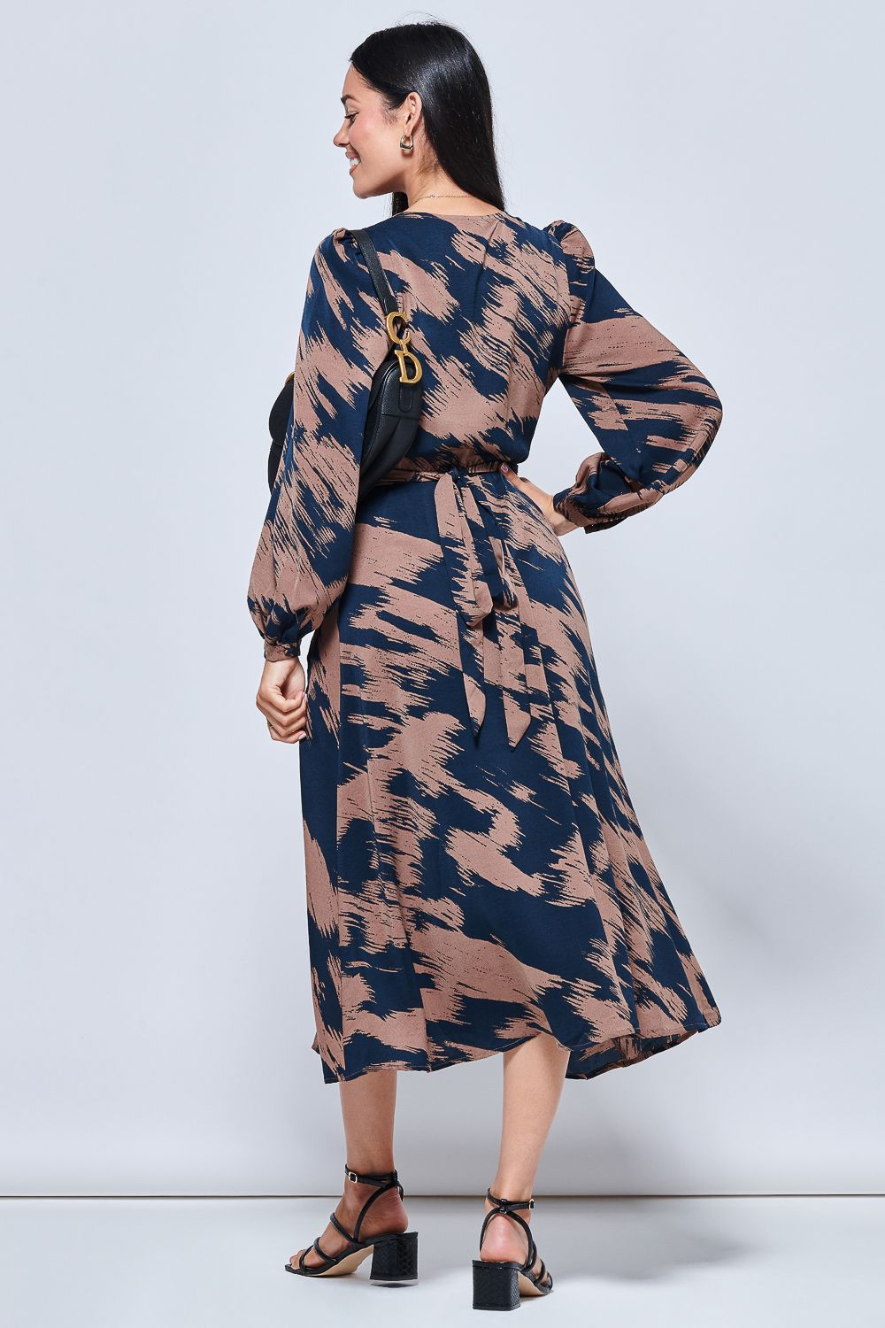 Jolie Moi Abstract Print Sleeved Wrap Midi Dress