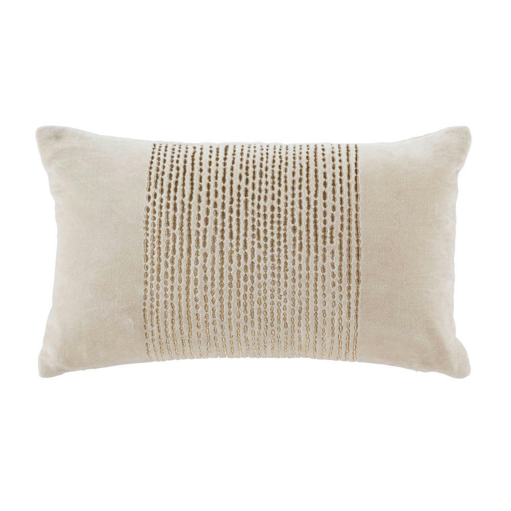 SACRAMENTO - Coussin en velours de coton écru et broderies dorées 30x50