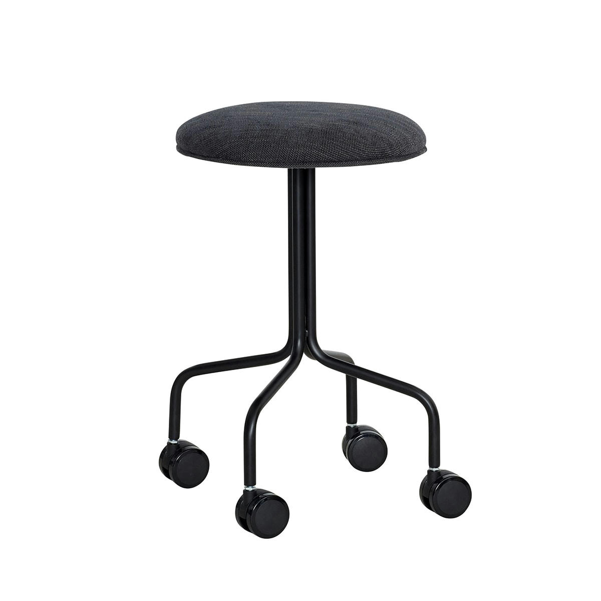 ARCHITECT - Tabouret à roulettes en métal et tissu noir