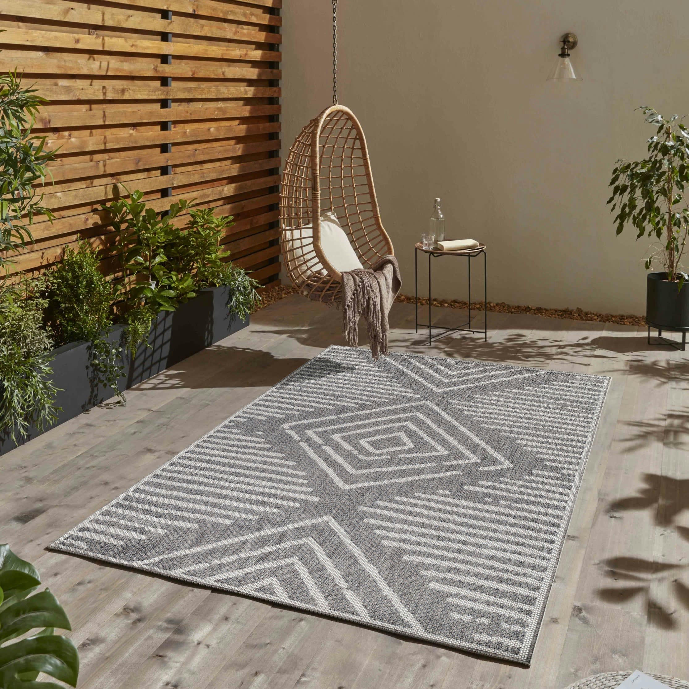 BERBER - Tapis extérieur tissé plat gris et greige 60x100cm