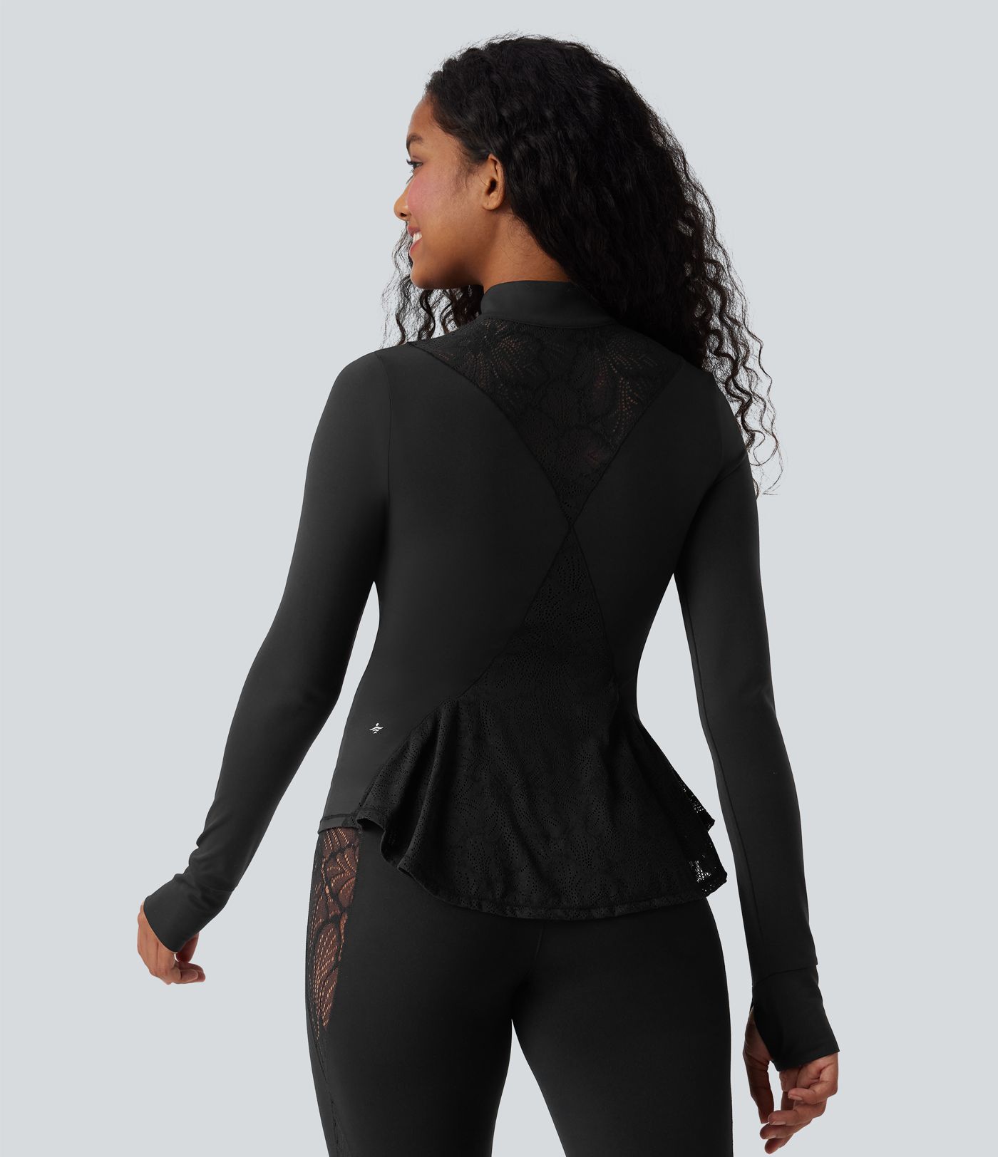 Veste ajustée yoga SoftlyZero™ dentelle contrastante avec trous pouces-UPF50