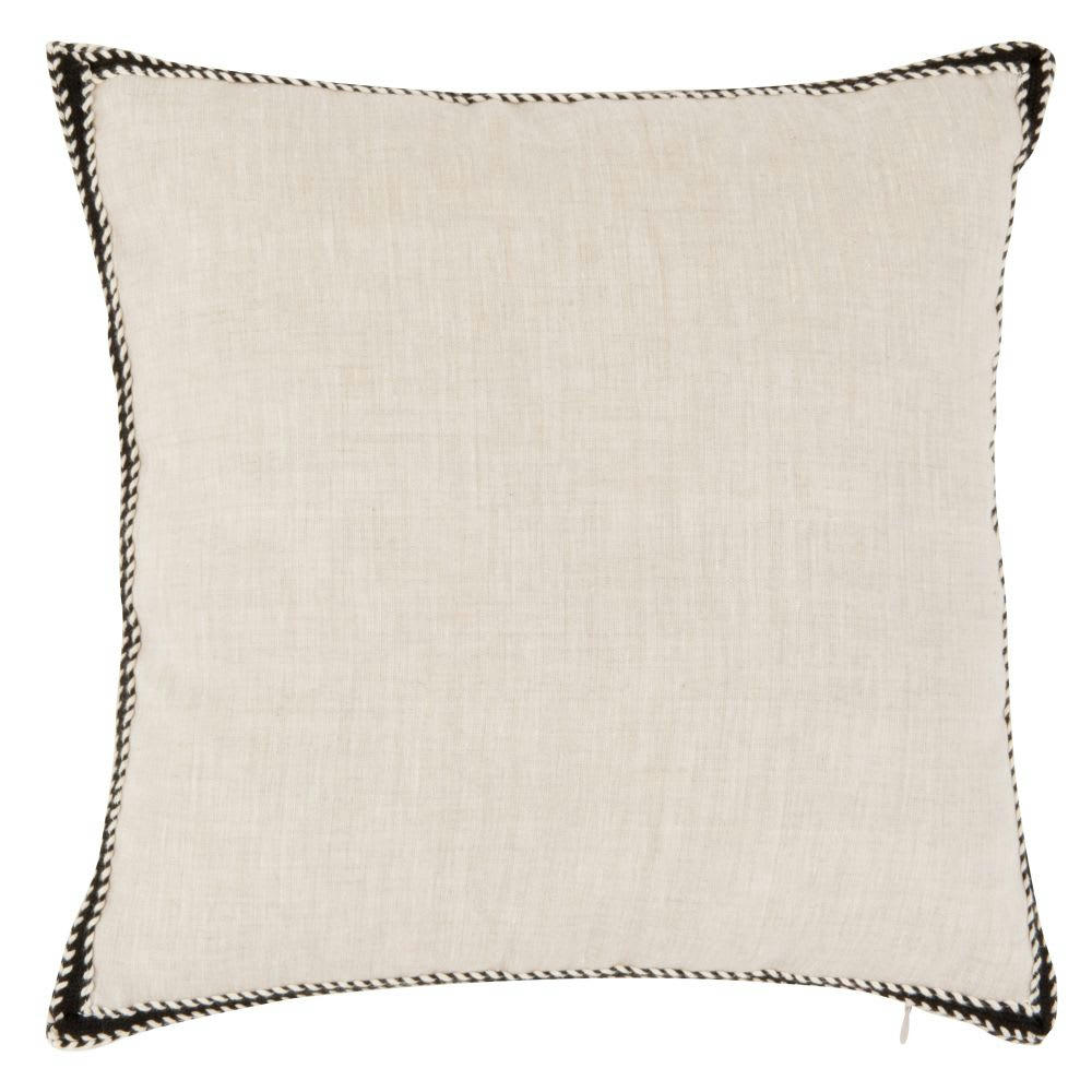 LARA - Housse de coussin en lin taupe avec galon tissé 40x40