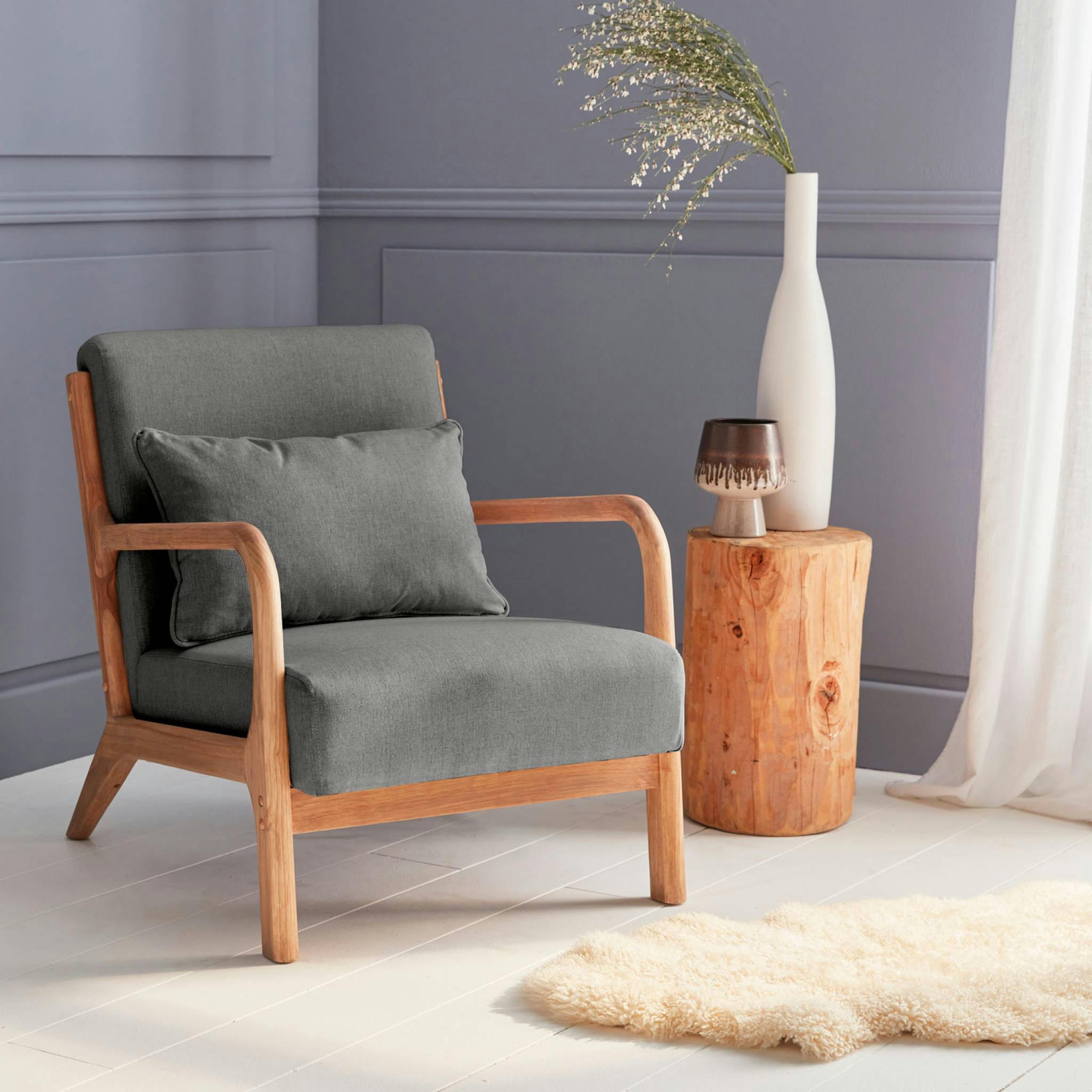 LORENS - Fauteuil en bois avec tissu gris foncé 65x 80x79cm