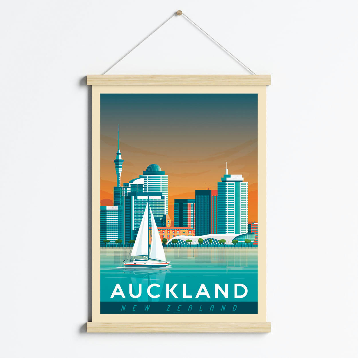 - Affiche Auckland + Cadre Magnétique (Bois) 50x70 cm