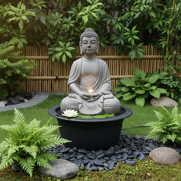 Fontaine de jardin Bouddha LED 52x68 cm avec pompe 250L/h Art-Pond