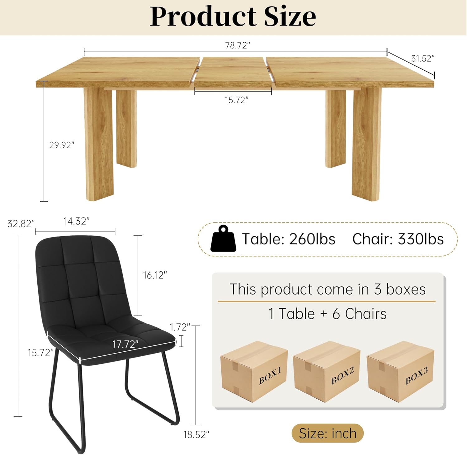 Extendable Dining Table for 6-8 People, 63 to 78.7 Inch Rectangular MDF Table, Farmhouse Rustic Style, Space-Saving Design for Dining Room, Kitchen, Meeting