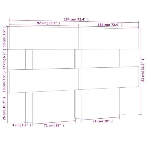 NNEVL Bed Headboard 184x3x81 cm Solid Wood Pine