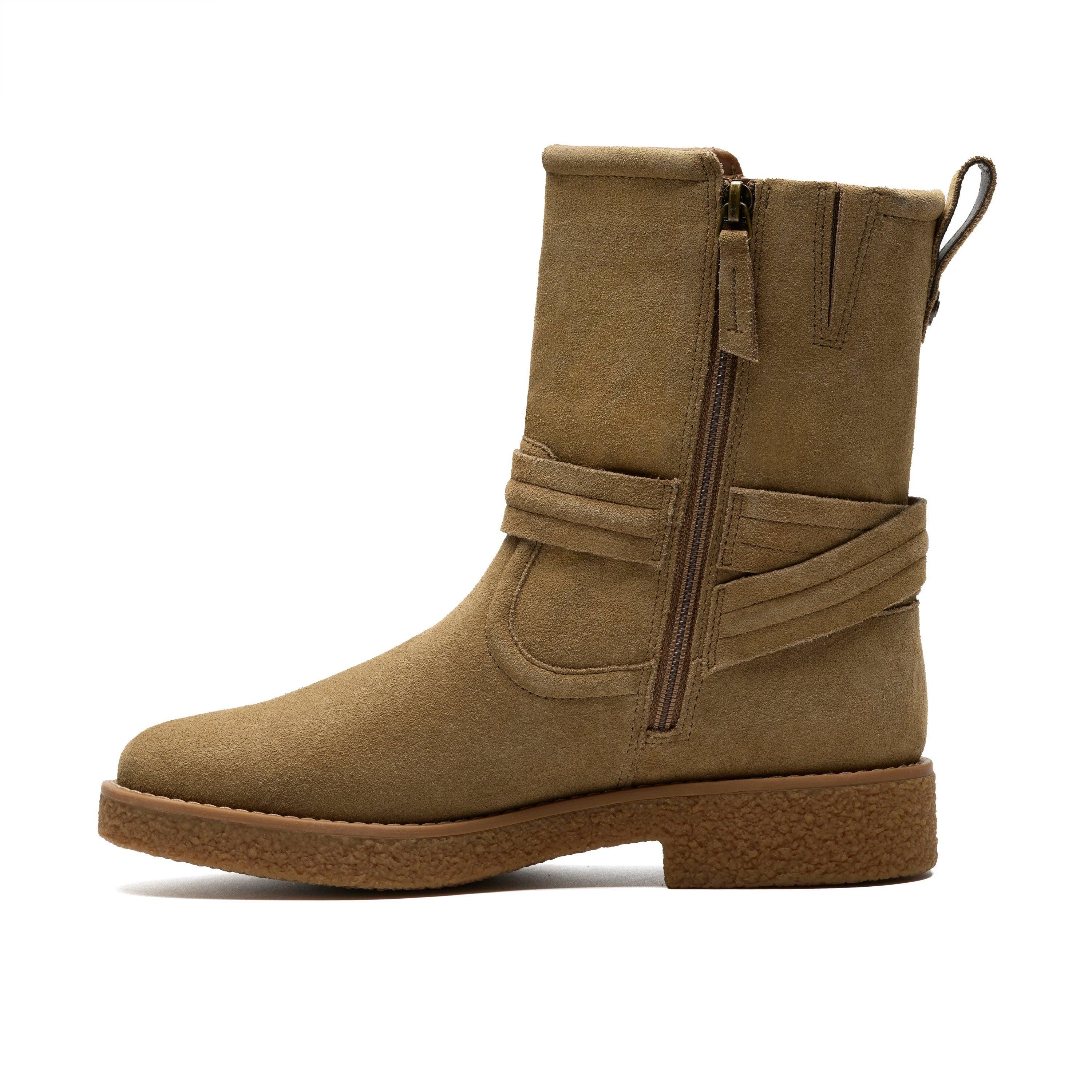Clarks Nella Mid Dark Sand Suede Mid Calf Boots