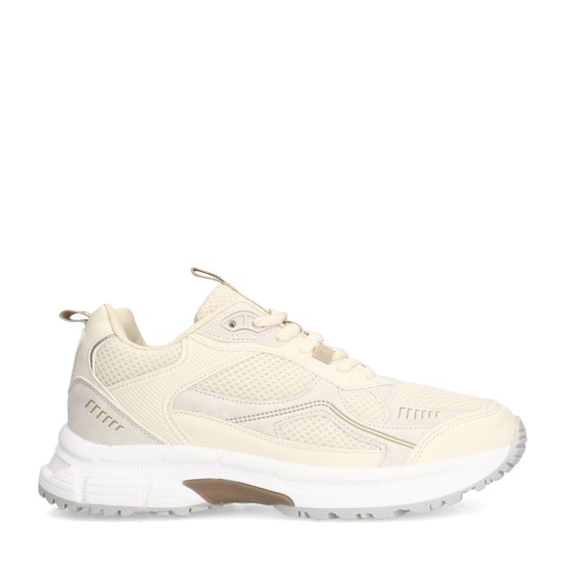Witte sneakers met beige details