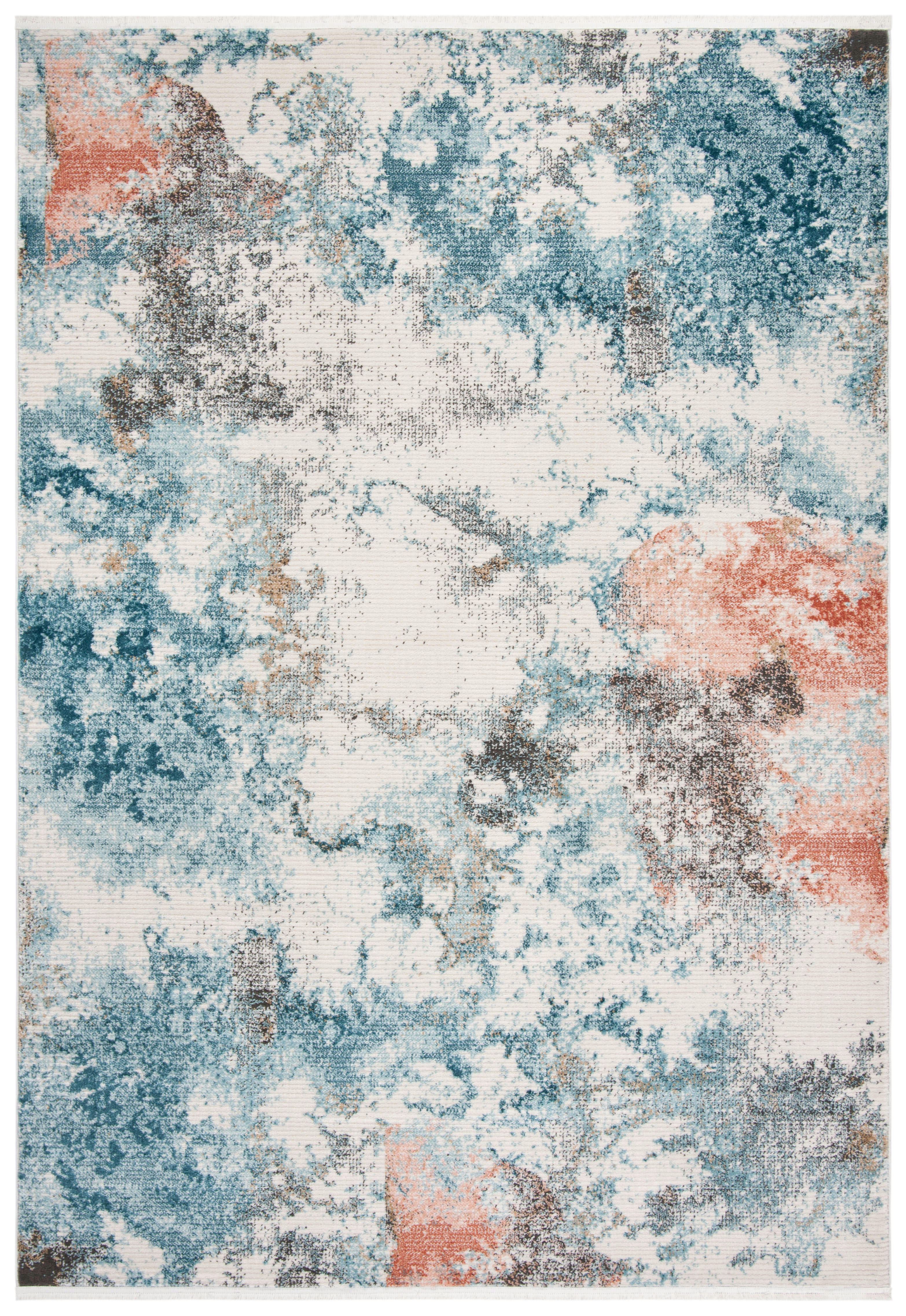 SHIVAN - Tapis de salon interieur en bleu & ivoire, 183 x 274 cm