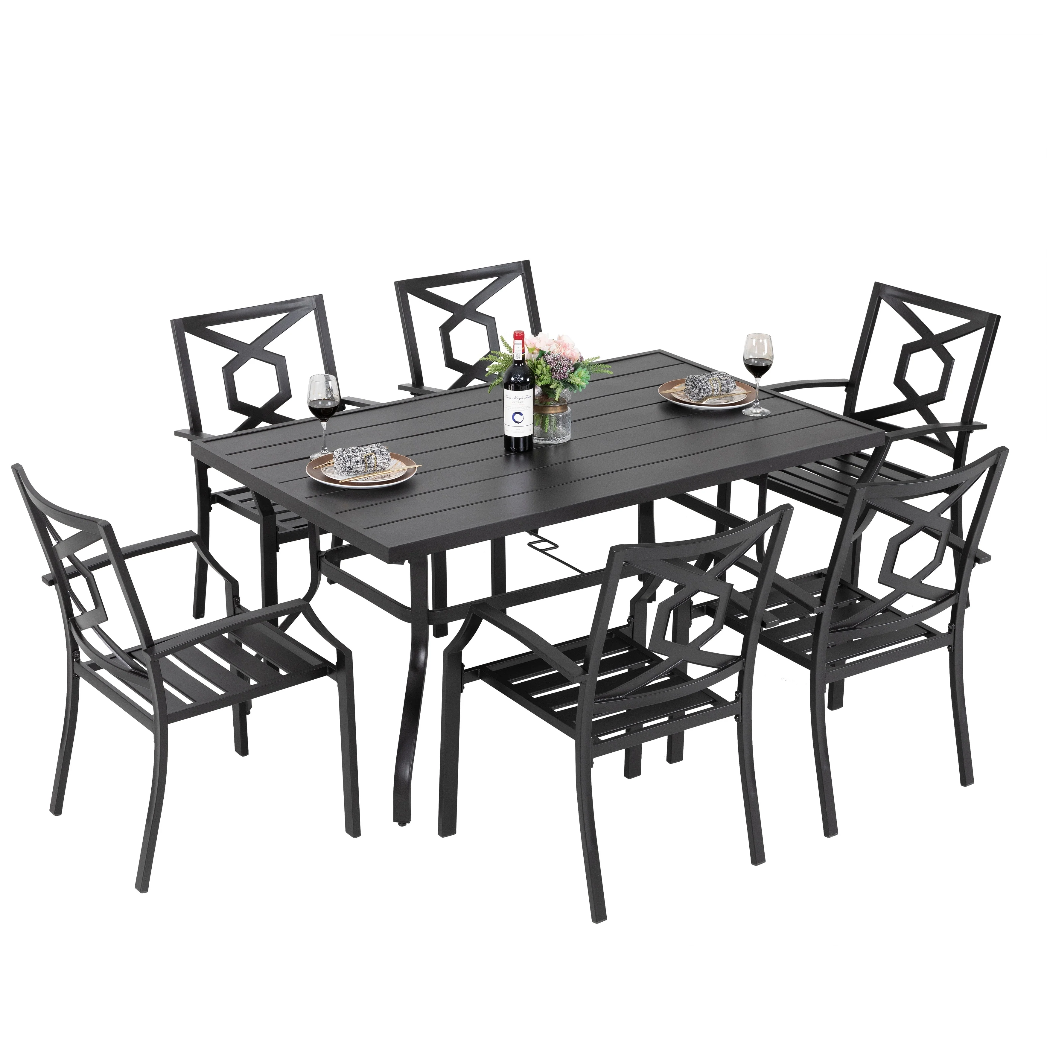 NUU GARDEN Outdoor 7-Piece Iron Dining Set