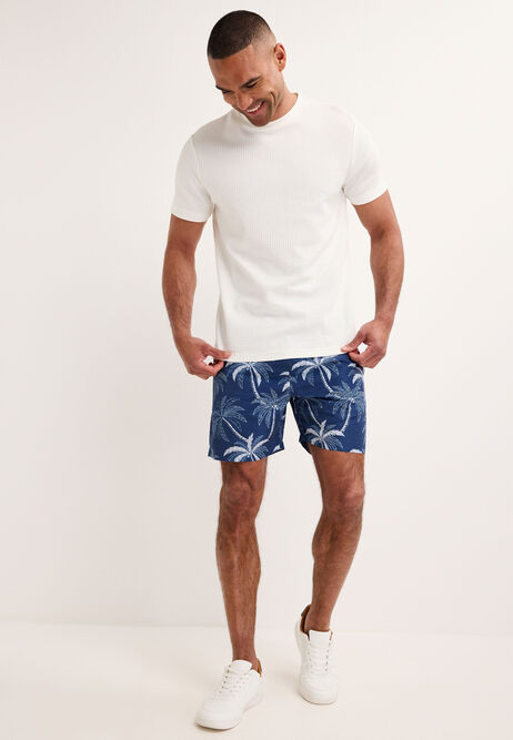 Mens Navy Palm Print Swim Shorts