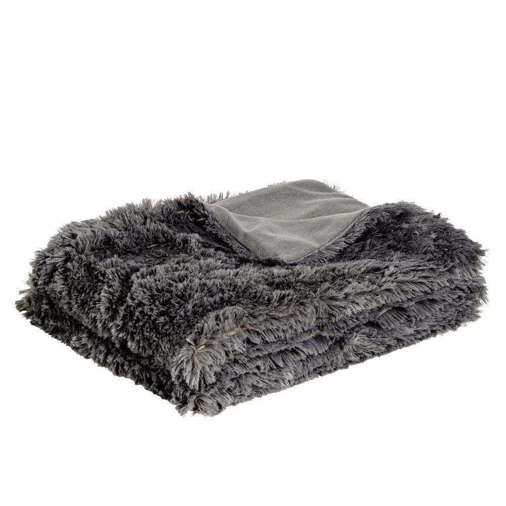 Plaid à poils longs gris foncé 130x160cm