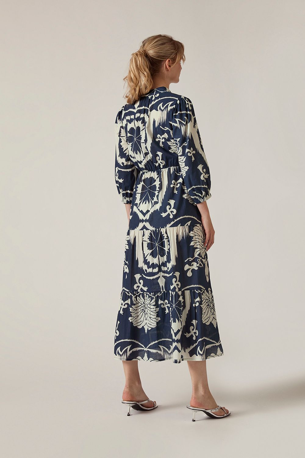 James Lakeland Navy Ornamental Print Tiered Midi Dress