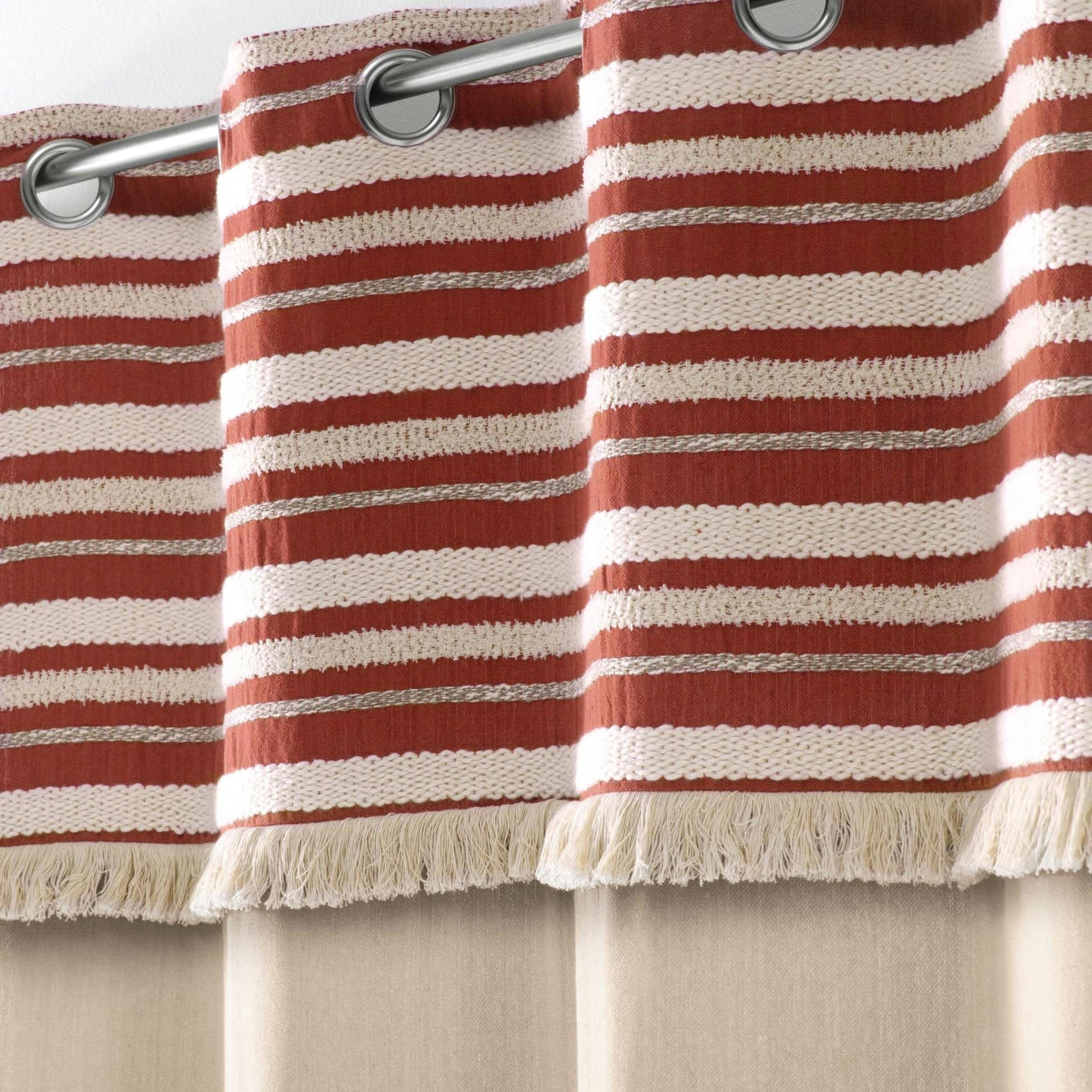 ATLAS - Rideau uni top tissé franges terracotta coton 140x240cm