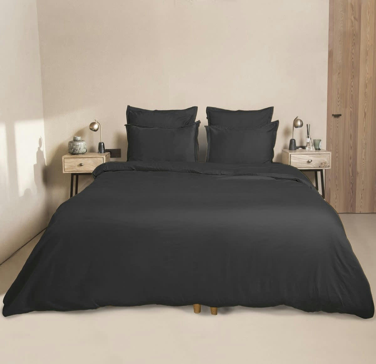 JULIA - Drap housse satin de coton  160x200x30 gris ardoise