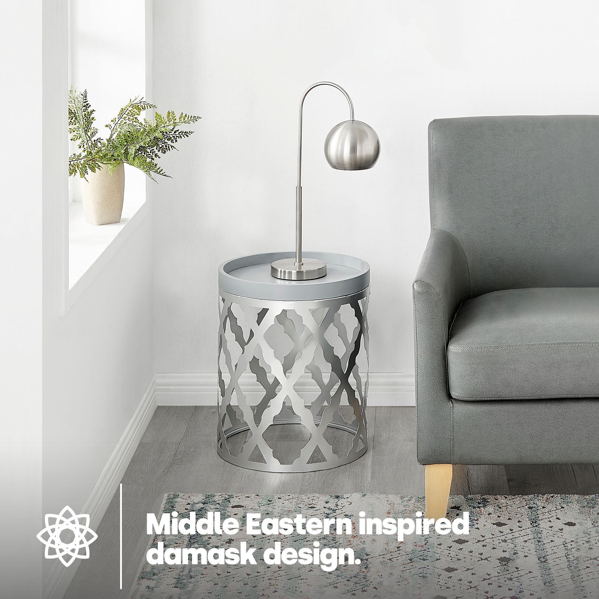 LIVIVO DAMASKI Side Table Wood Top Metal Frame