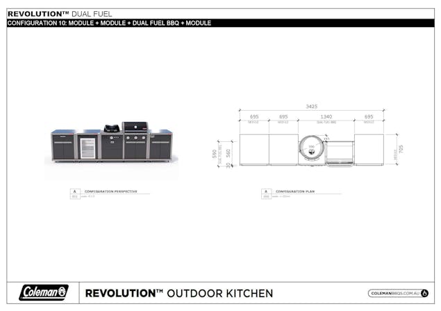 Coleman Revolution&trade; Dual Fuel Kitchen with Two Cupboards and Fridge Modules - Black Gloss