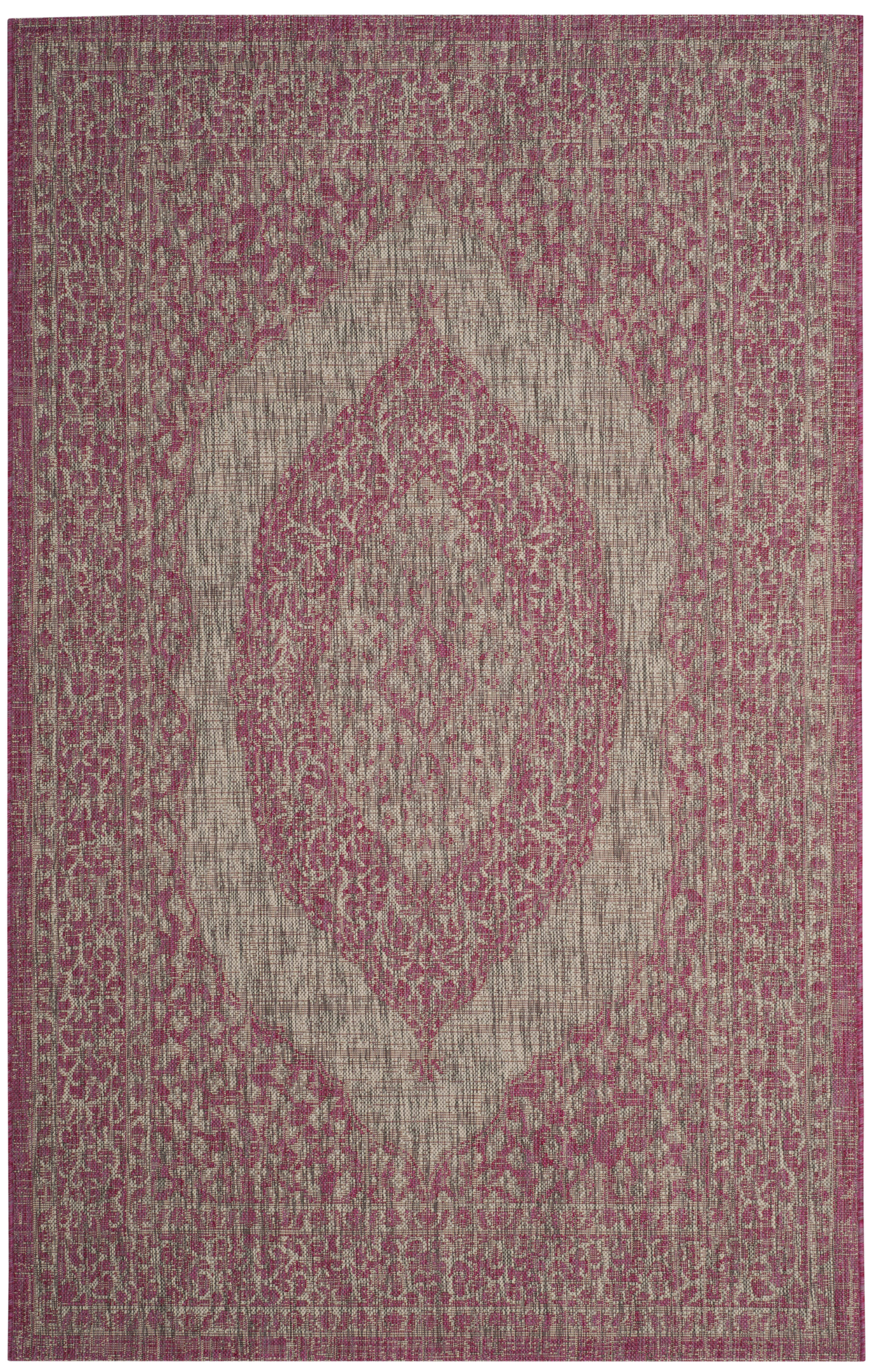COURTYARD - Tapis interieur & exterieur en gris clair & fuchsia, 201 x 290 cm