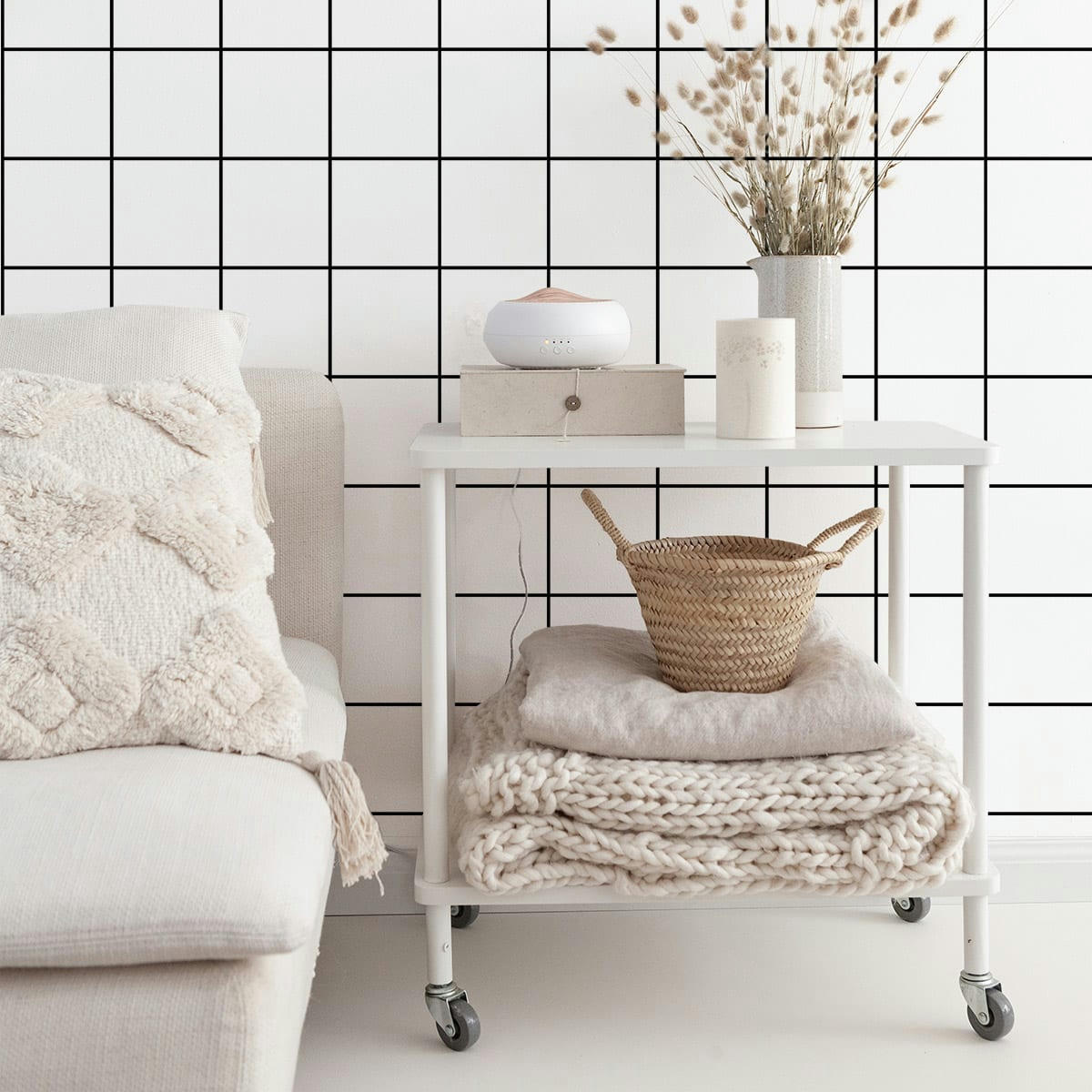 GEOMETRIC - Papier peint vinyle adhésif carrés blanche et noir 50x300 cm