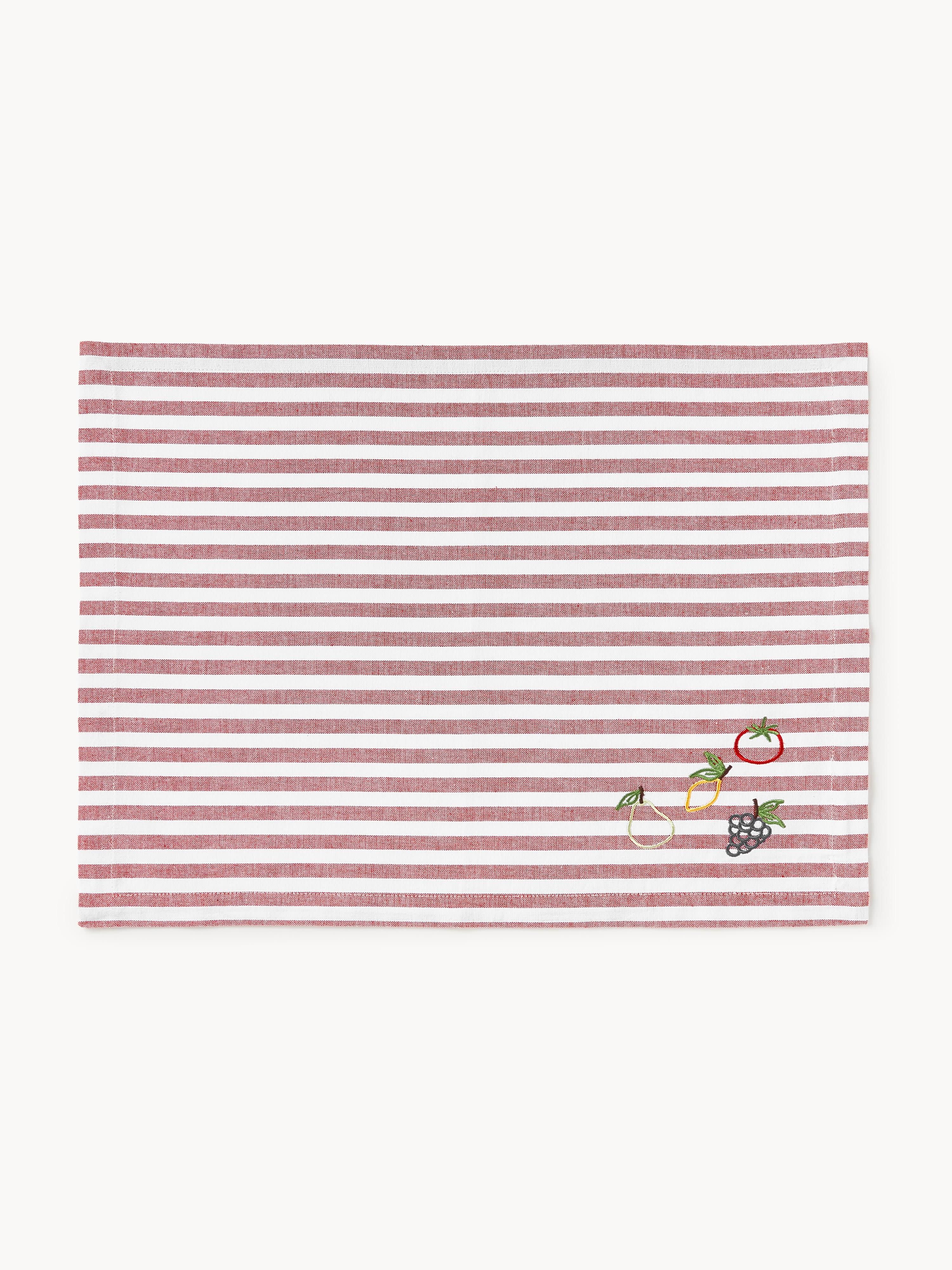 Gestreifte Tischsets Melony mit gestickten Motiven, 2er-Set
