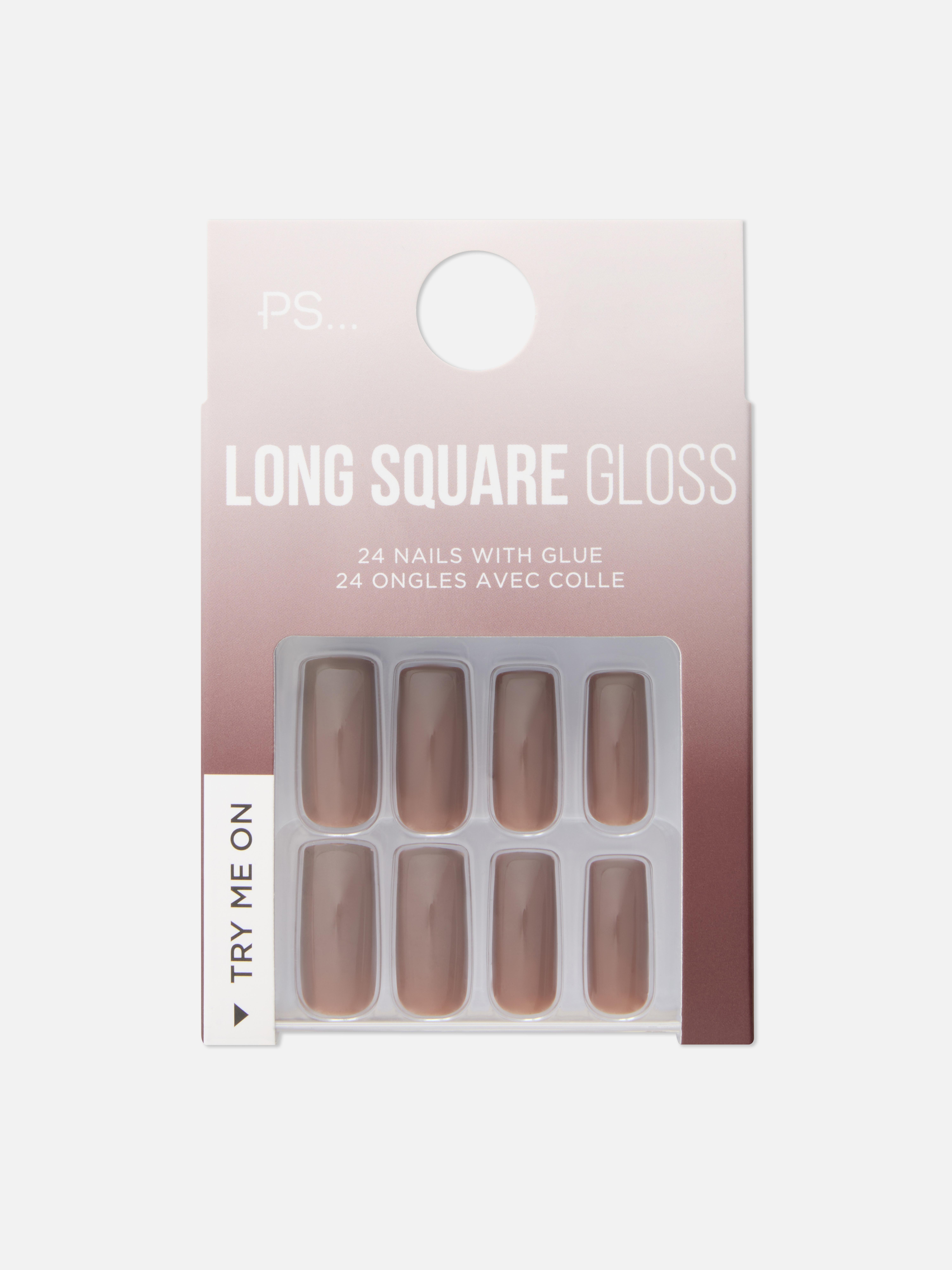 PS... Long Square Gloss Faux Nails