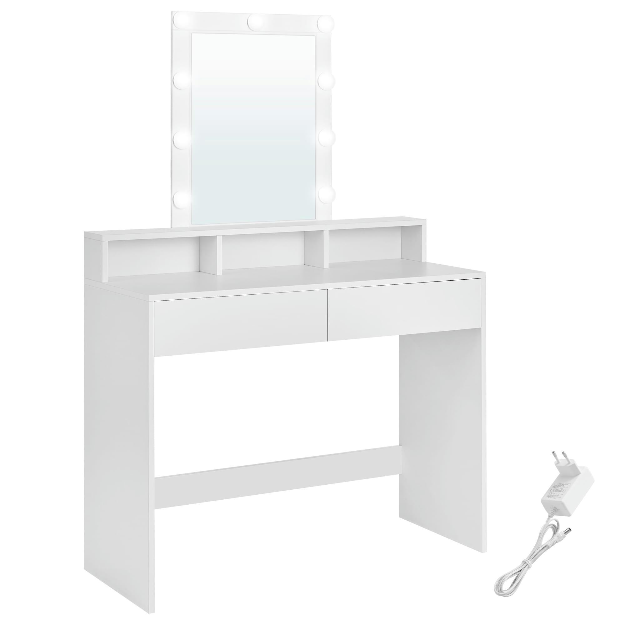 - Coiffeuse miroir 2 tiroirs et 3 compartiments style moderne blanc