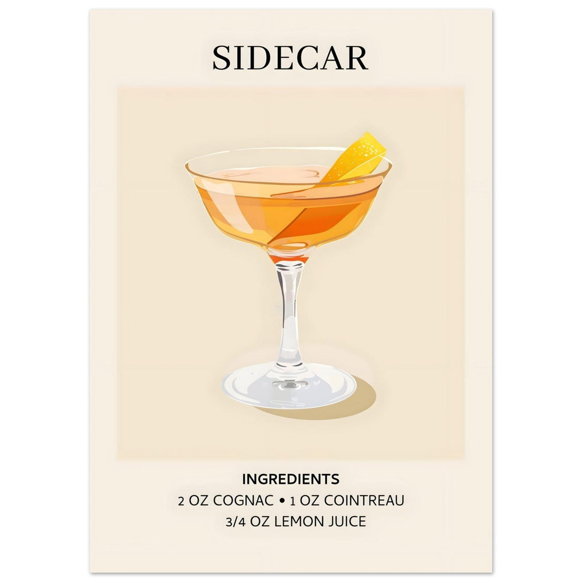 Artfulprints Poster Sidecar cocktail I - Ingrediënten  - 50x70 cm - Oranje