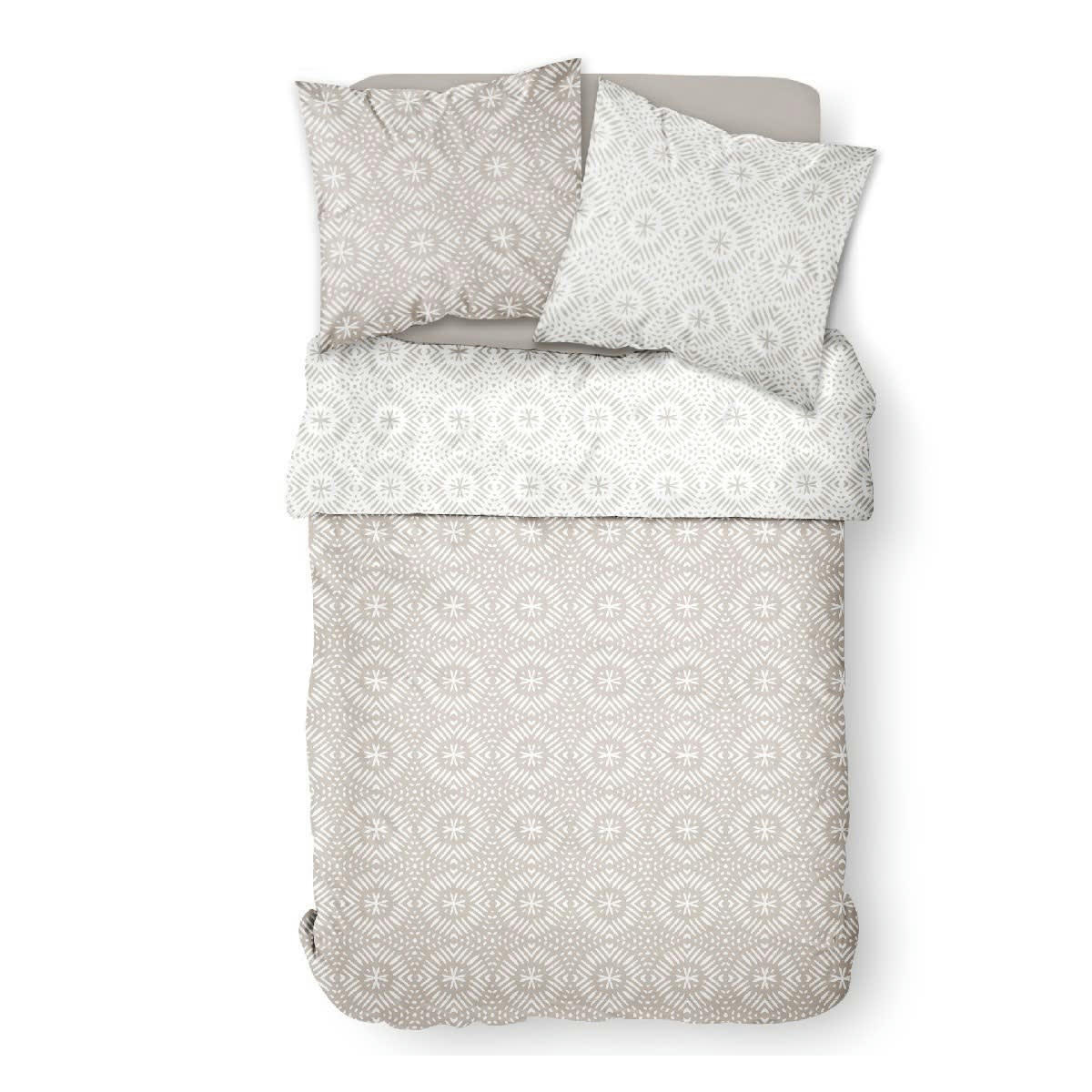 SUNSHINE - Parure de lit 2 personnes imprimé en Coton Beige 220x240 cm