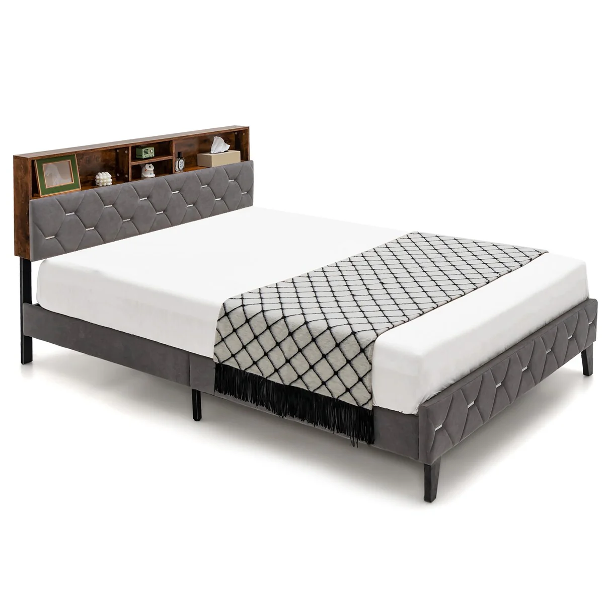 Costway Bed Frame Upholstered Platform Mattress Foundation with