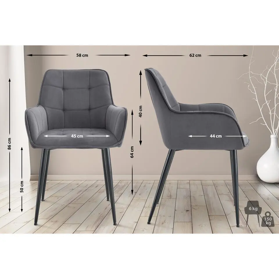 CLP Eetkamerstoel Ferndale zwart Frame - Kunststof - donkergrijs