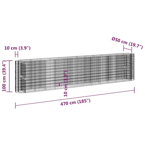 NNEVL Gabion Raised Bed Galvanised Iron 470x50x100 cm
