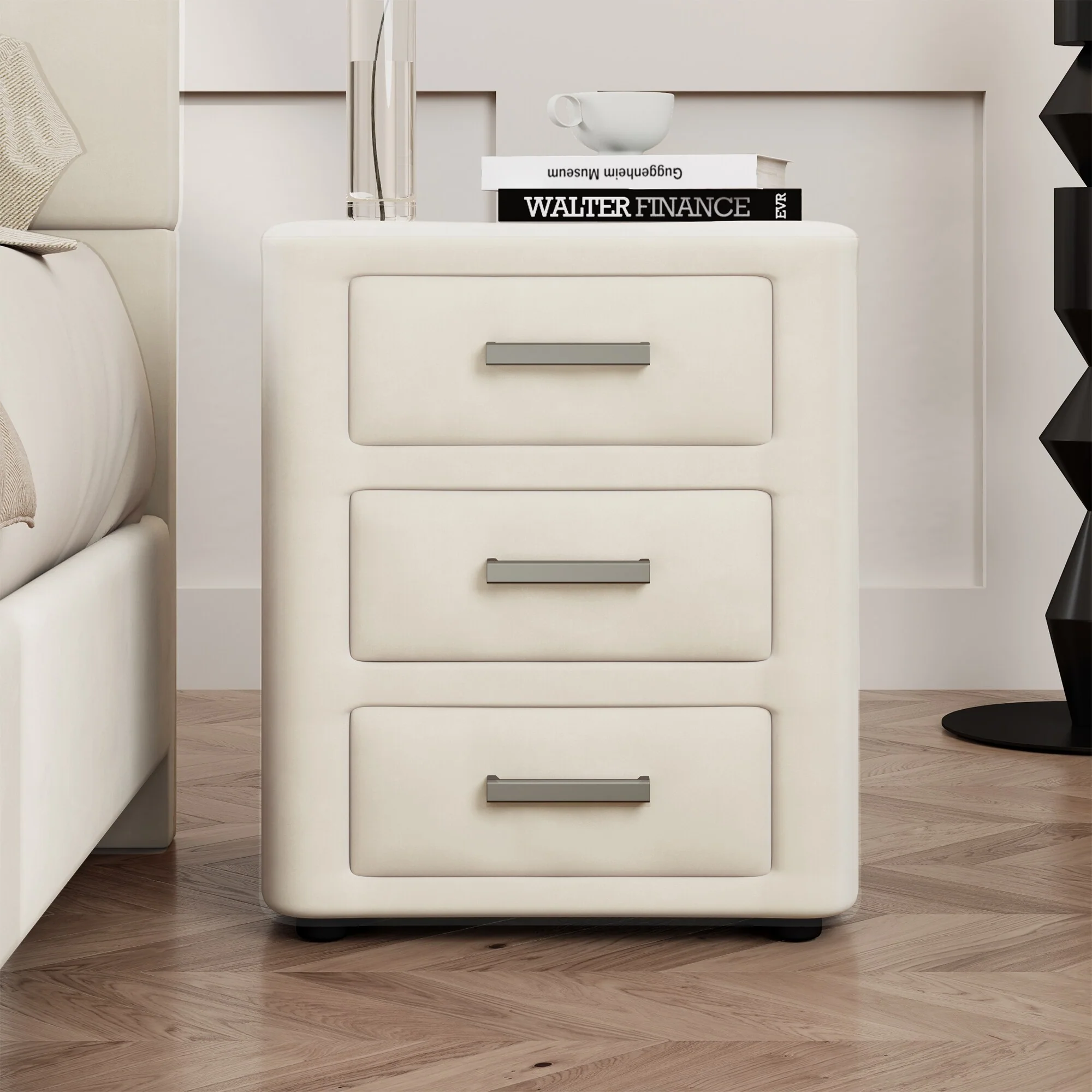 Velvet Nightstand Bedside Table with 3 Drawers and Metal Handles,Storage Bedside Table for Bedroom
