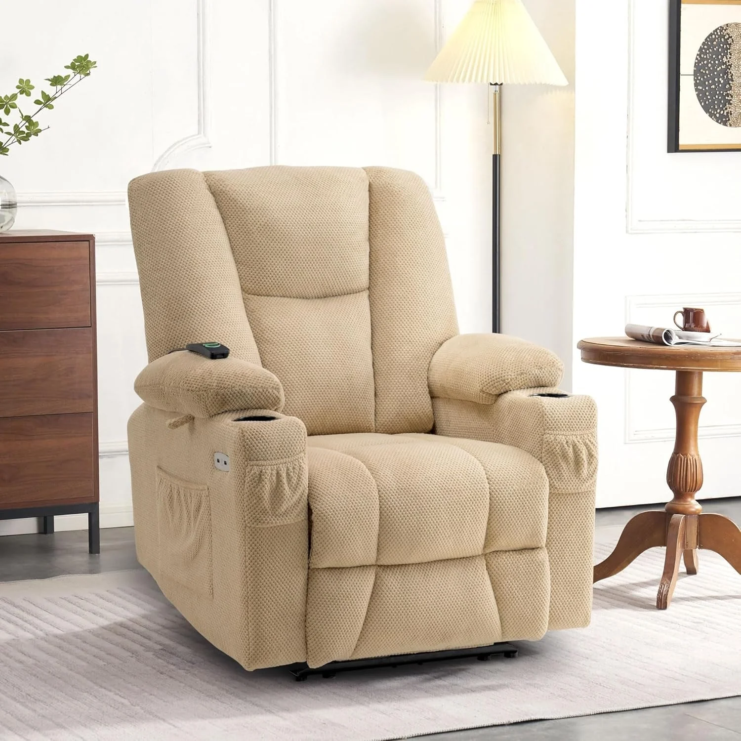 MCombo Electric Power Recliner Chair with Massage & Heat, Plush Fabric 8015
