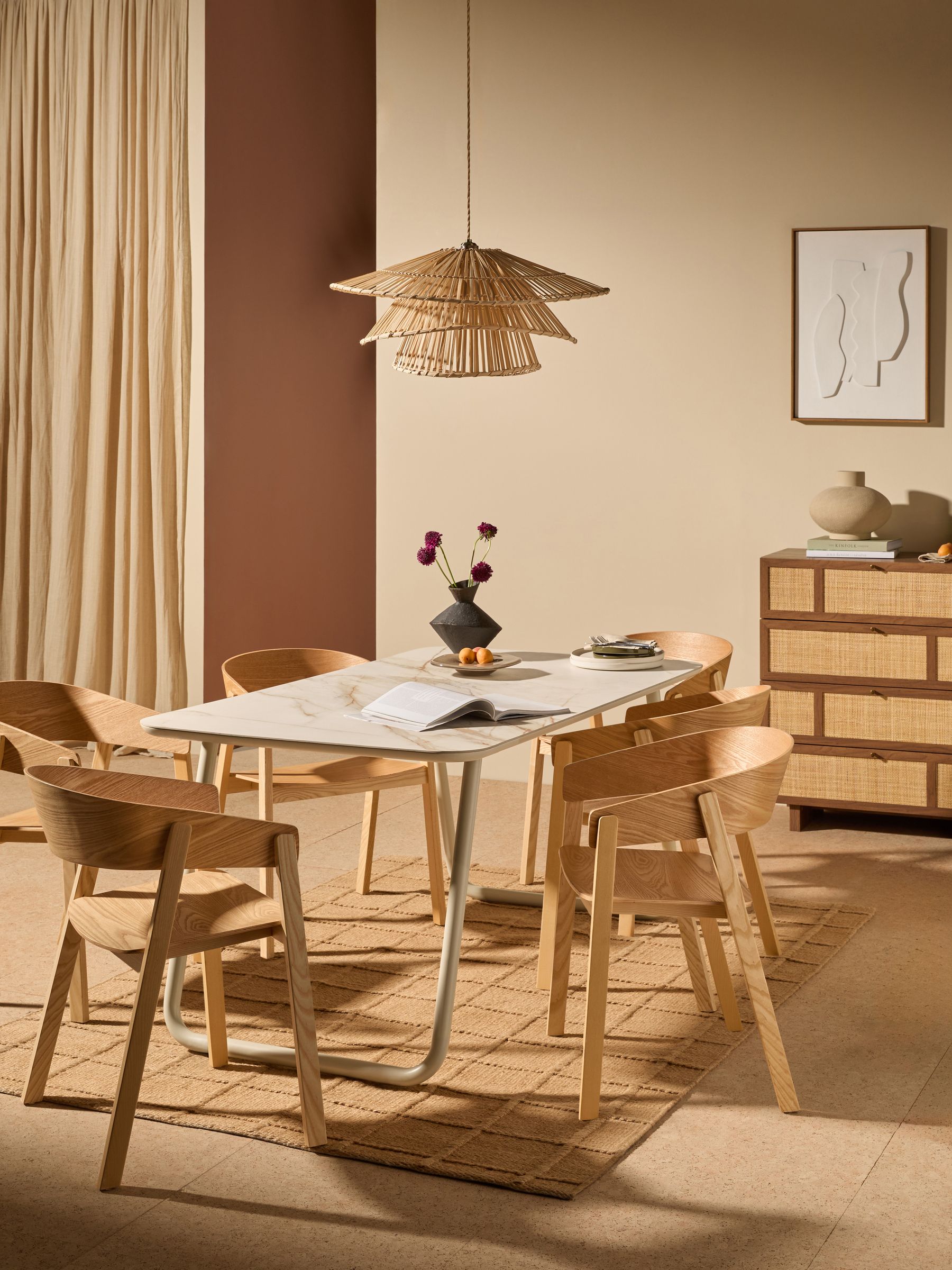 Dwyer Ceramic Marble 6 Seater Fixed Dining Table in White