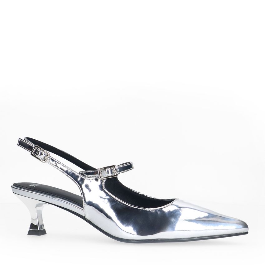Manfield Zilveren lak slingbacks