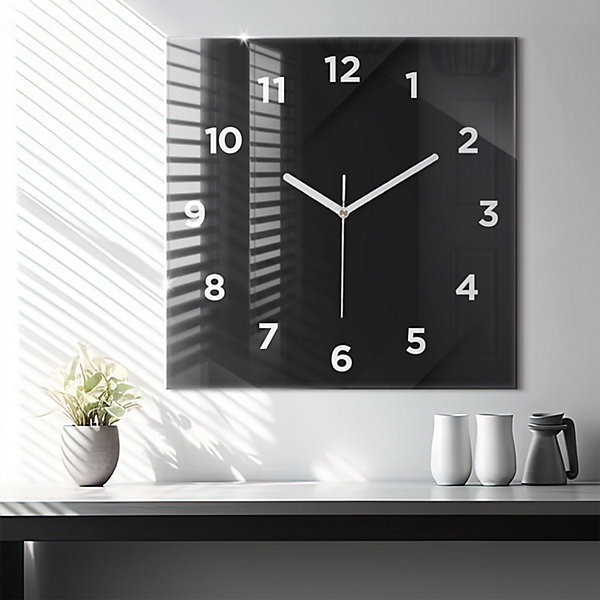 Horloge murale Wallfluent 60x60 cm Avec chiffres Aiguilles blanches Motif mur sombre 1 pcs
